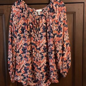 Joie Navy and Coral Floral Blouse
